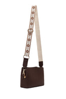 Woman Brown Long-Strap Printed Crossbody Bag | Derimod