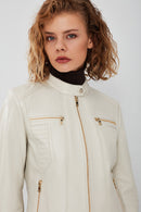 Marlyn Women's Beige Short Leather Jacket | Derimod