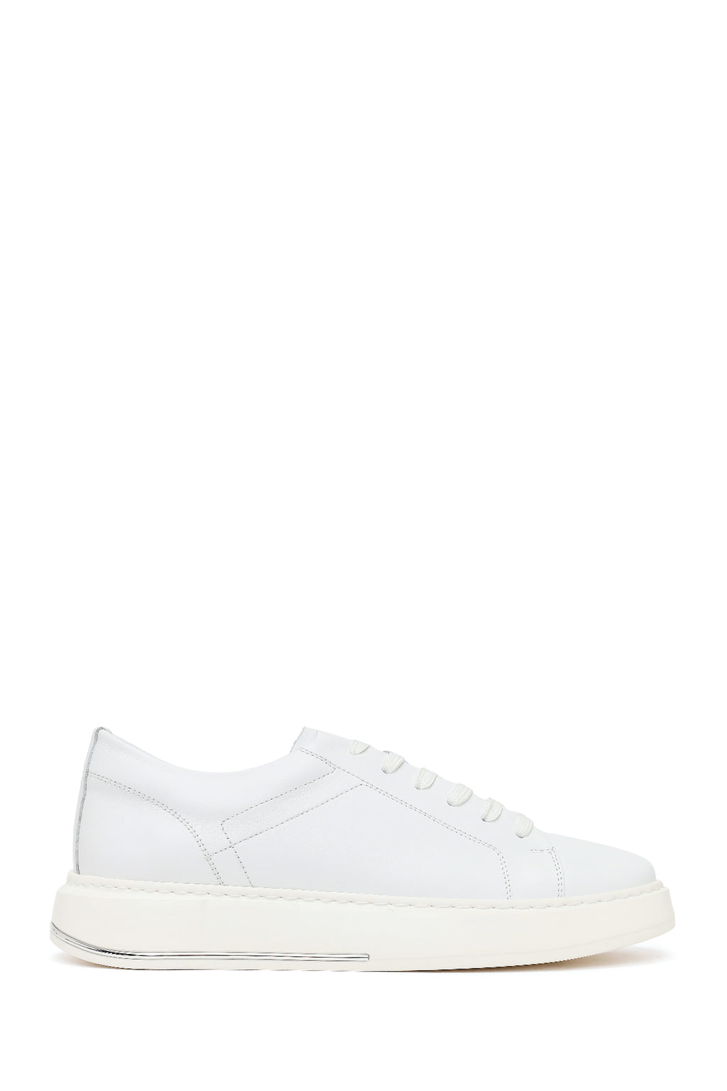Erkek Beyaz Bağcıklı Deri Sneaker