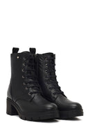 Woman Black Zip Closure Thick-Heeled Leather Boots | Derimod