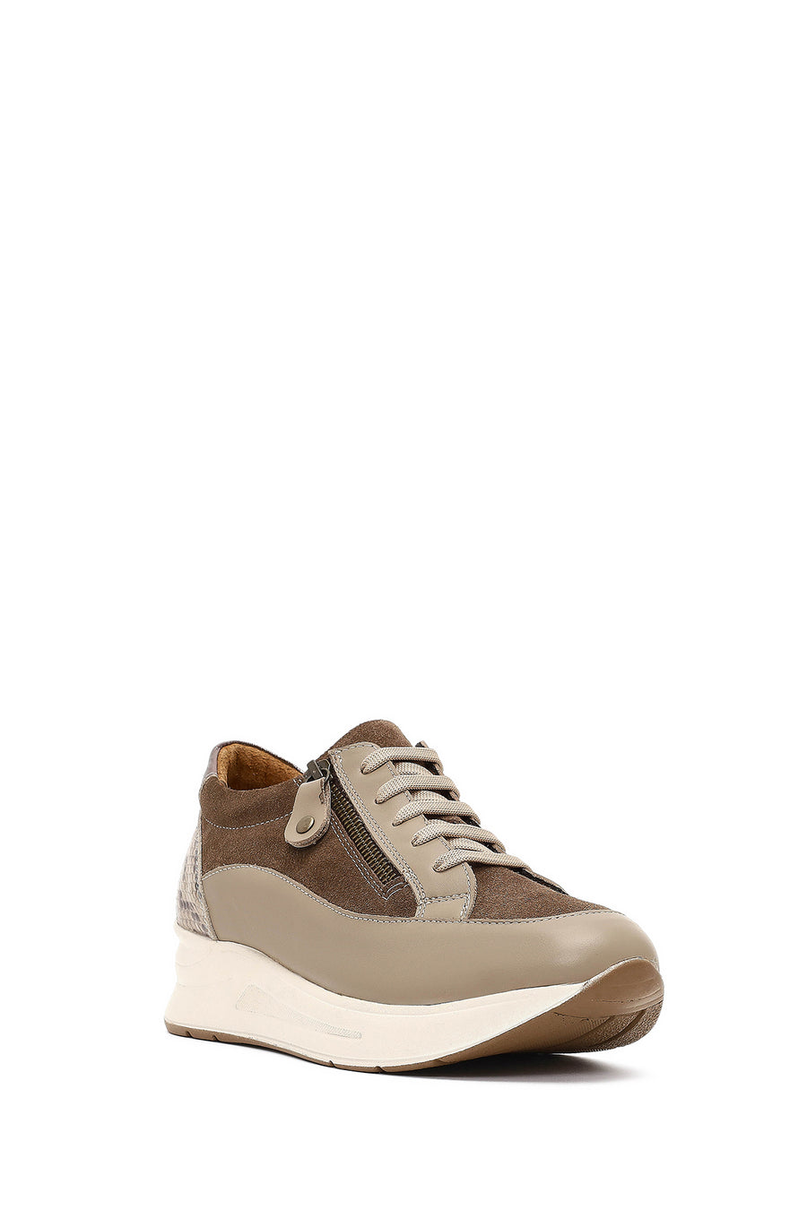 Kadın Vizon Bağcıklı Kalın Tabanlı Deri Sneaker