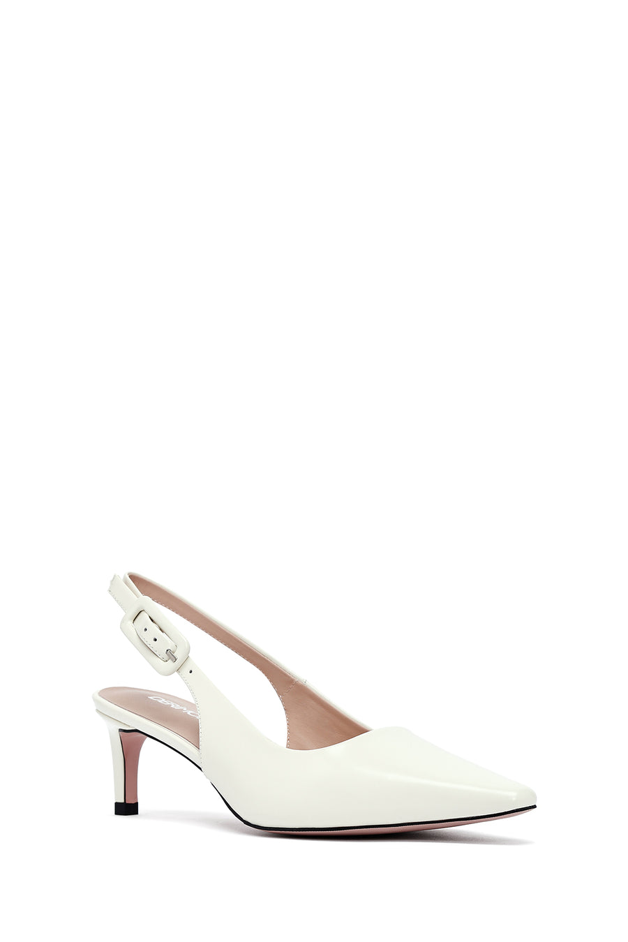 Women's Cream Slingback Low Thin Heel Leather Shoes