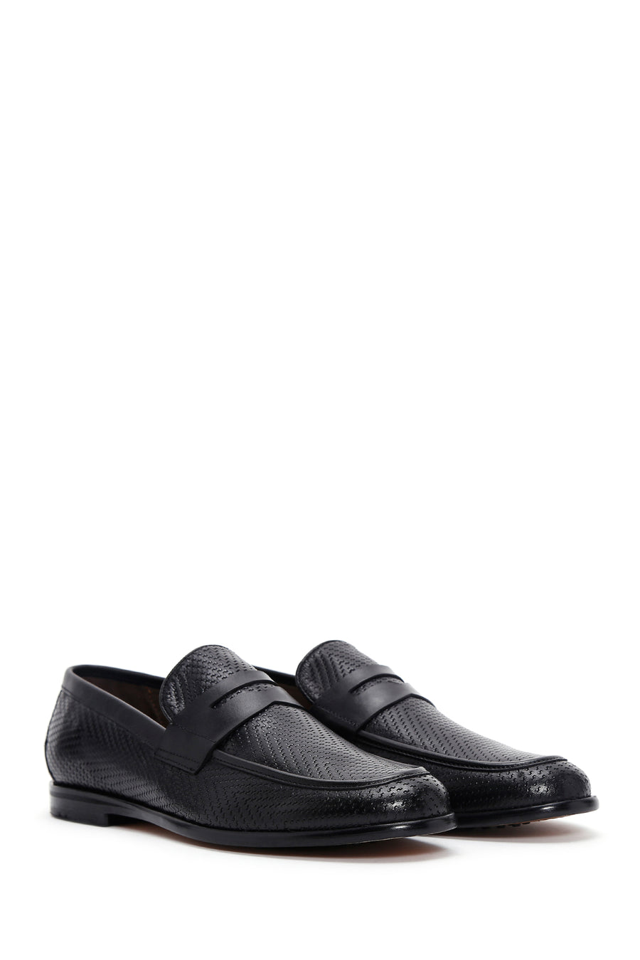 Men's Black Leather Printed Classic Loafer