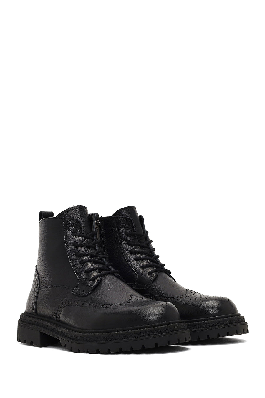 Men's Black Zippered Leather Boots