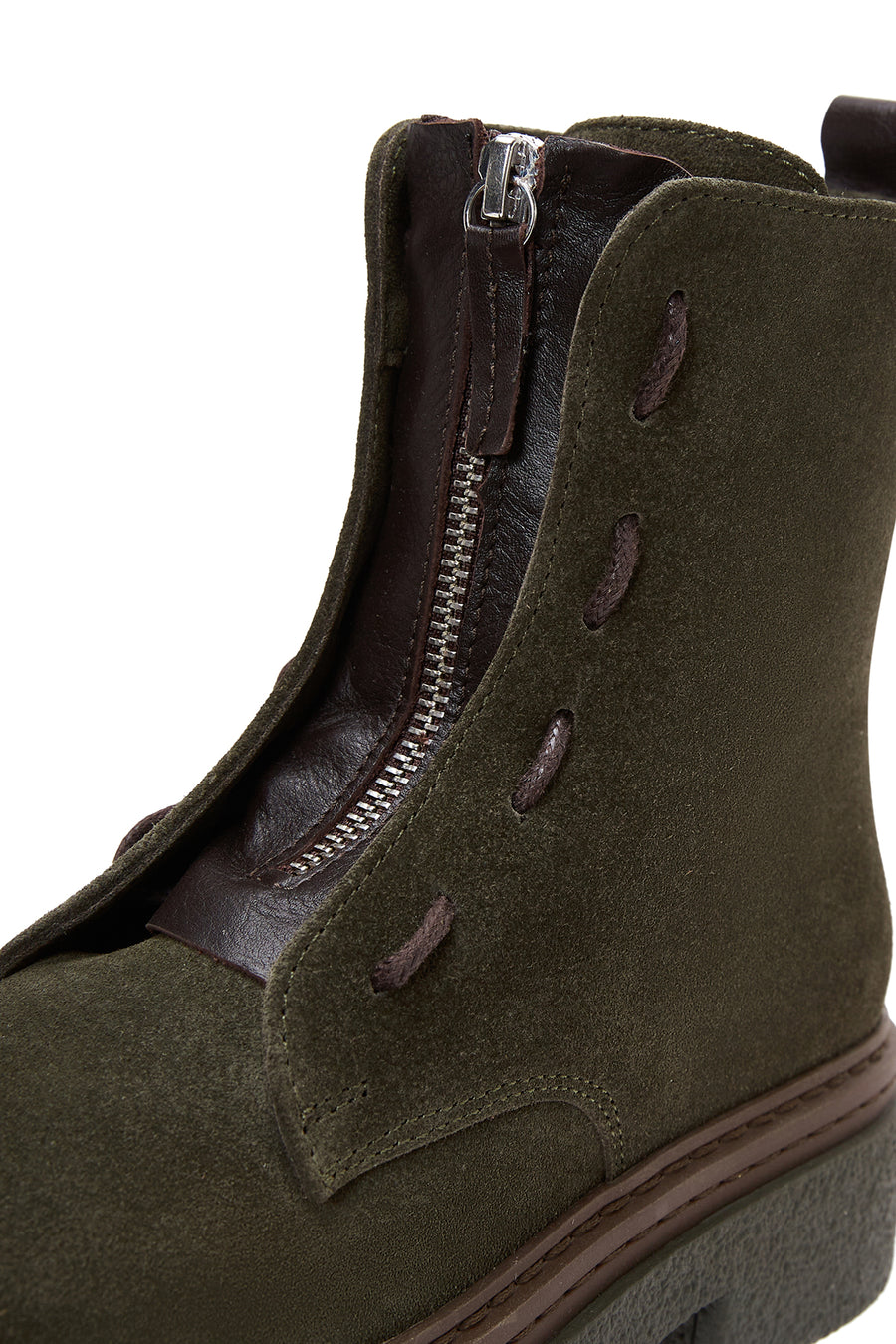 Women's Khaki Suede Leather Zippered Flat Boots