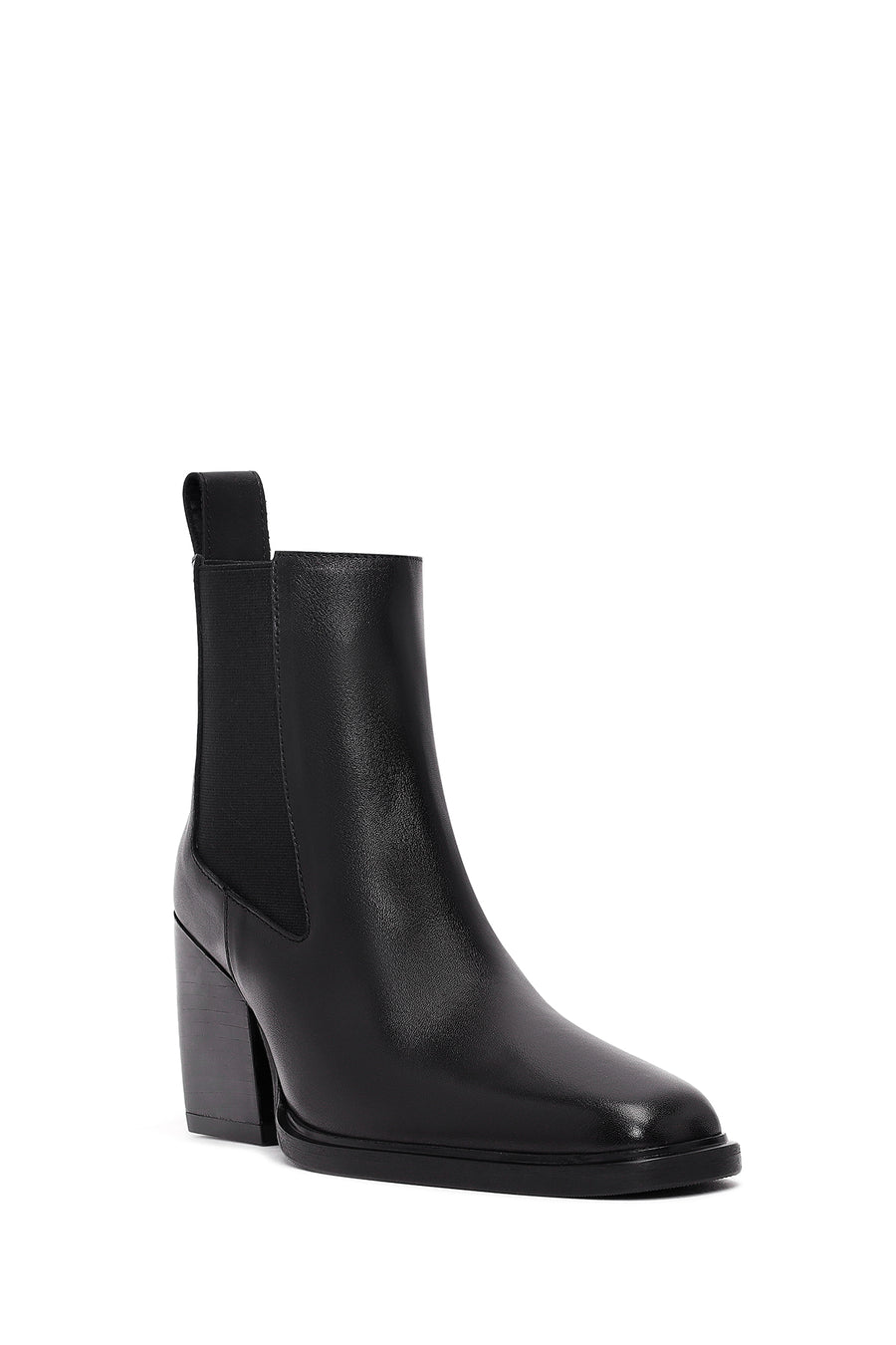 Women's Black Thick Heeled Leather Chelsea Boot