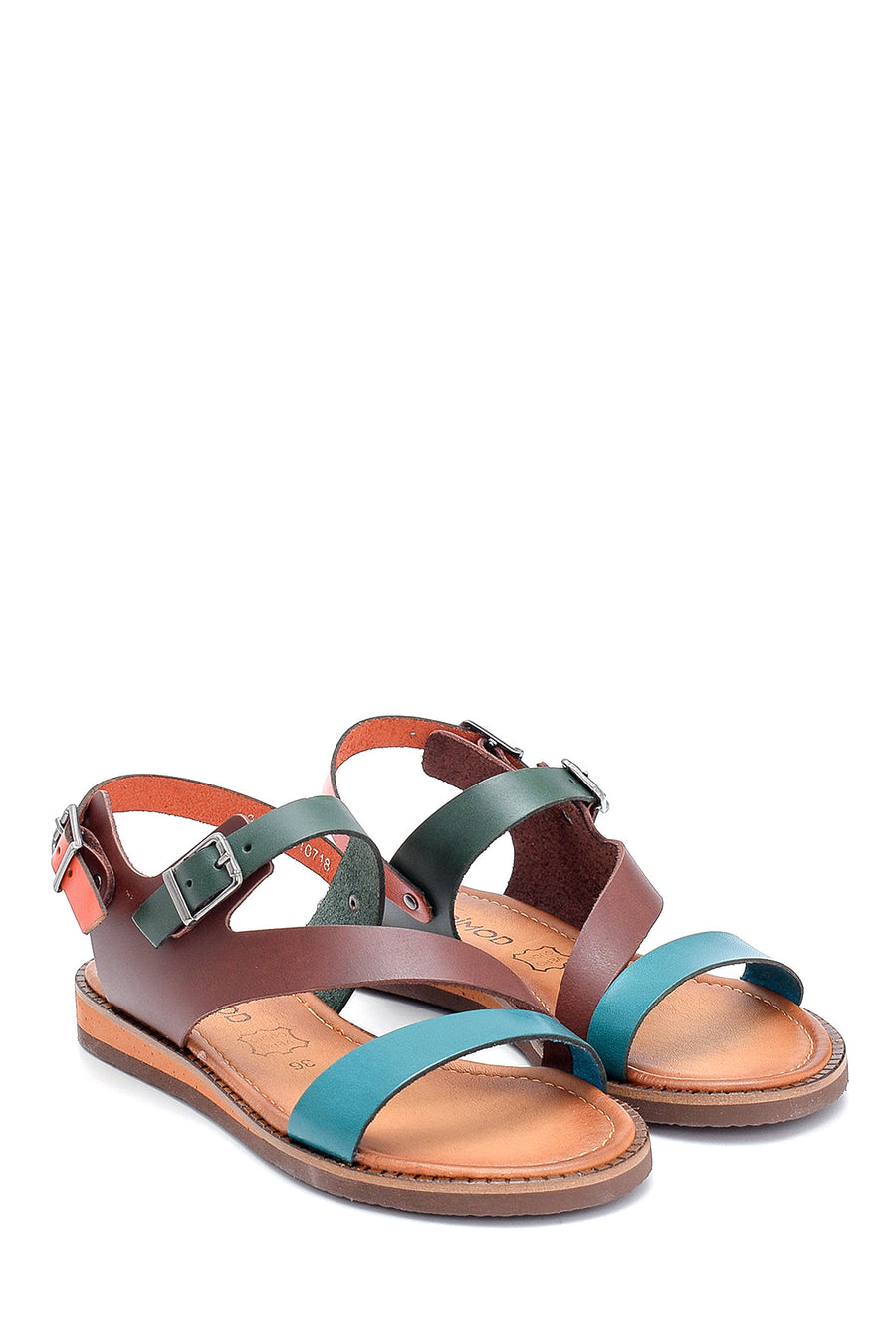 Women's Leather Buckle Detailed Sandals