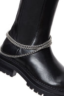 Women's Black Leather Zippered Chain Detailed Boots | Derimod