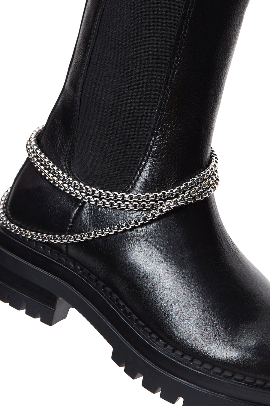 Women's Black Leather Zippered Chain Detailed Boots