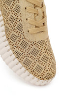 Woman Gold Lace-Up Thick-Soled Patterned Sneakers | Derimod