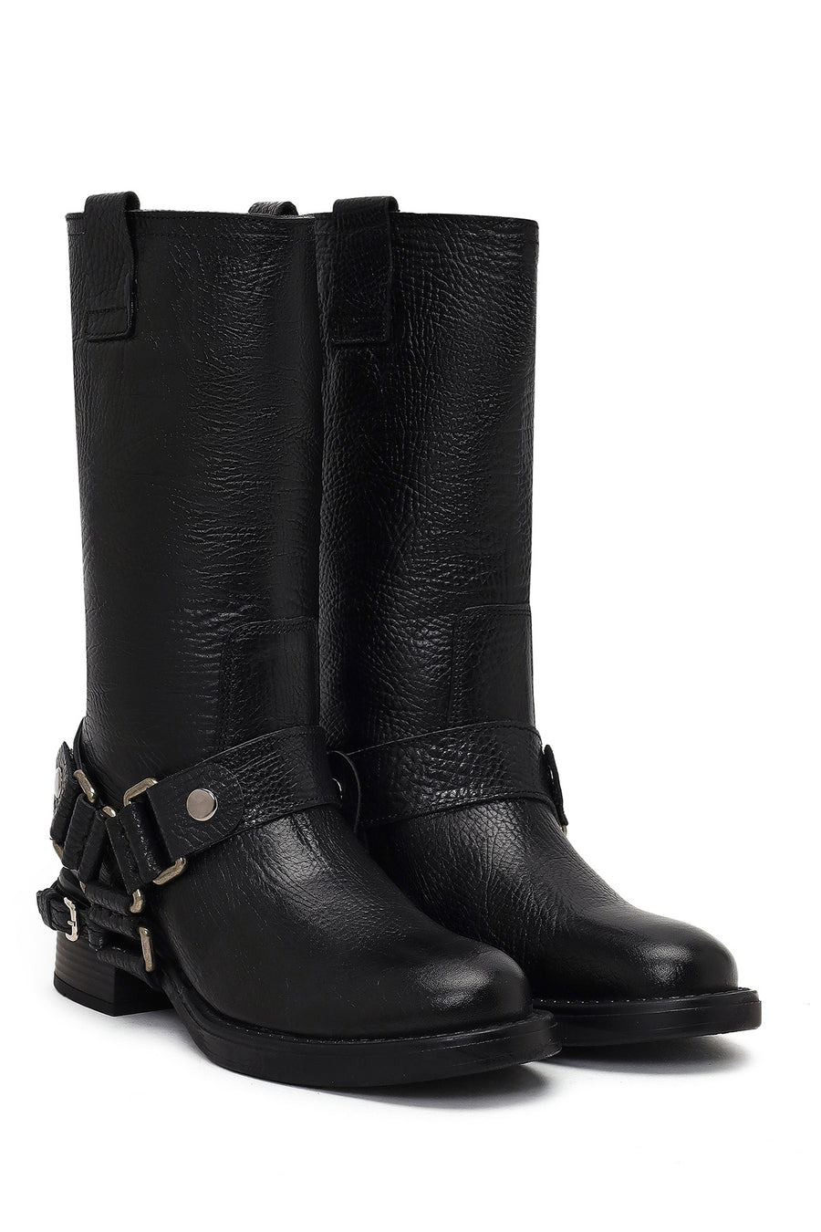 Women's Black Leather Biker Boot