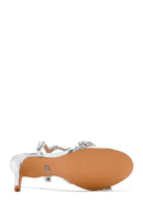 Women's Silver Ankle Buckle Stoned Thin Heel Sandals | Derimod