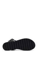 Woman Black Strappy Thick-Soled Braided Leather Bodrum Sandal | Derimod