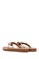 Women's White Flip Flops with Stones | Derimod