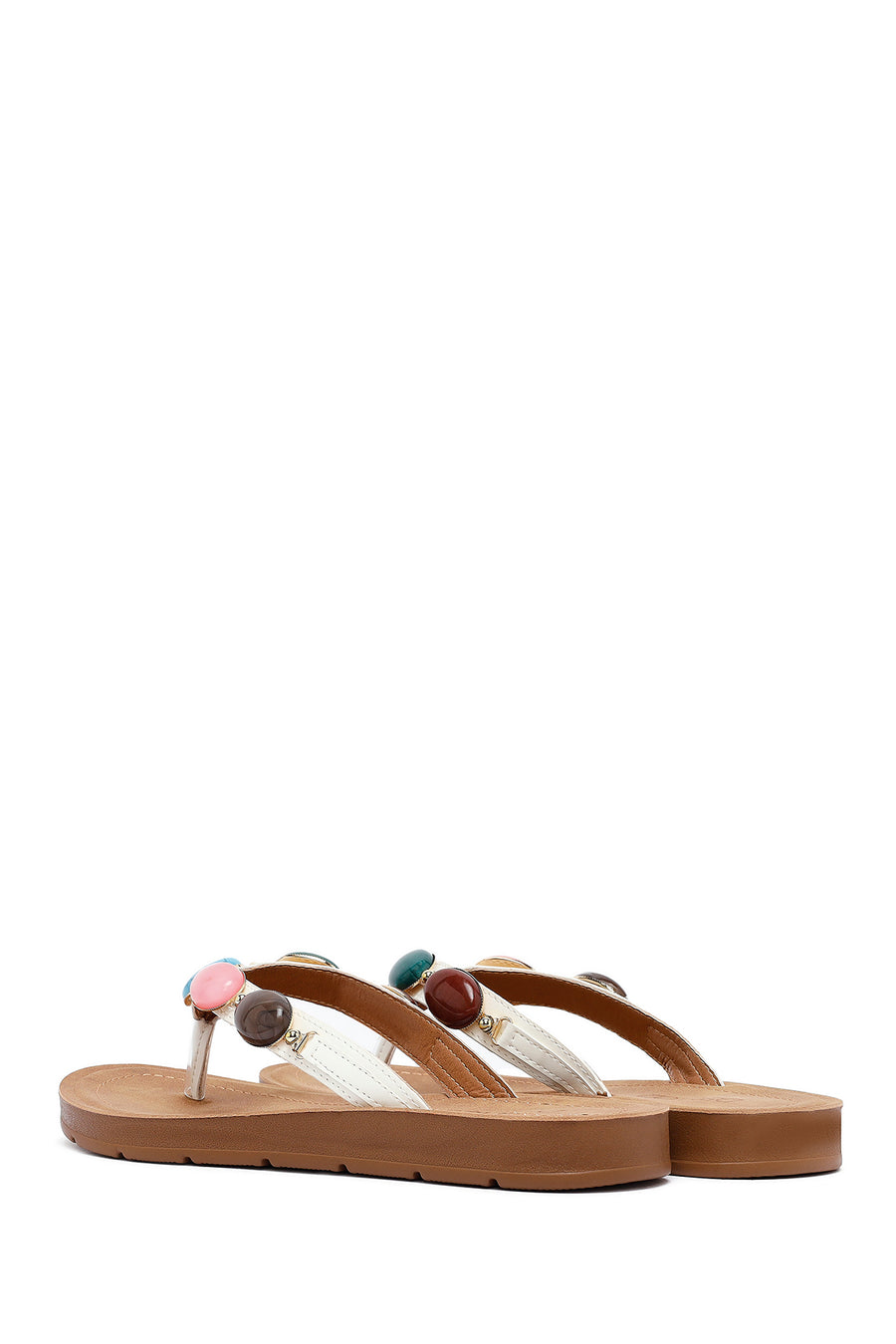 Women's White Flip Flops with Stones