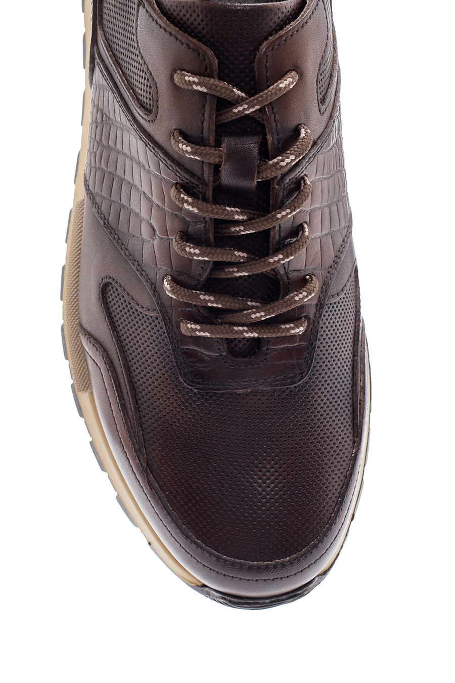 Erkek Kahverengi Deri Baskılı Sneaker