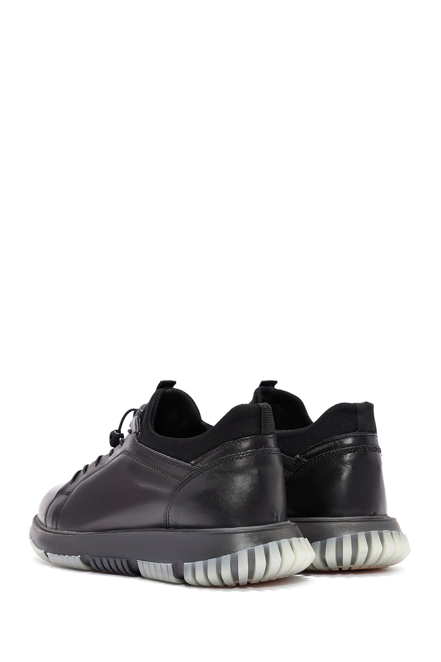 Erkek Siyah Bağcıklı Deri Sneaker