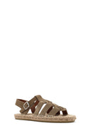 Women's Mink Buckled Suede Leather Espadrille Sandals | Derimod