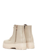 Women's Beige Leather Thick Soled Boots | Derimod