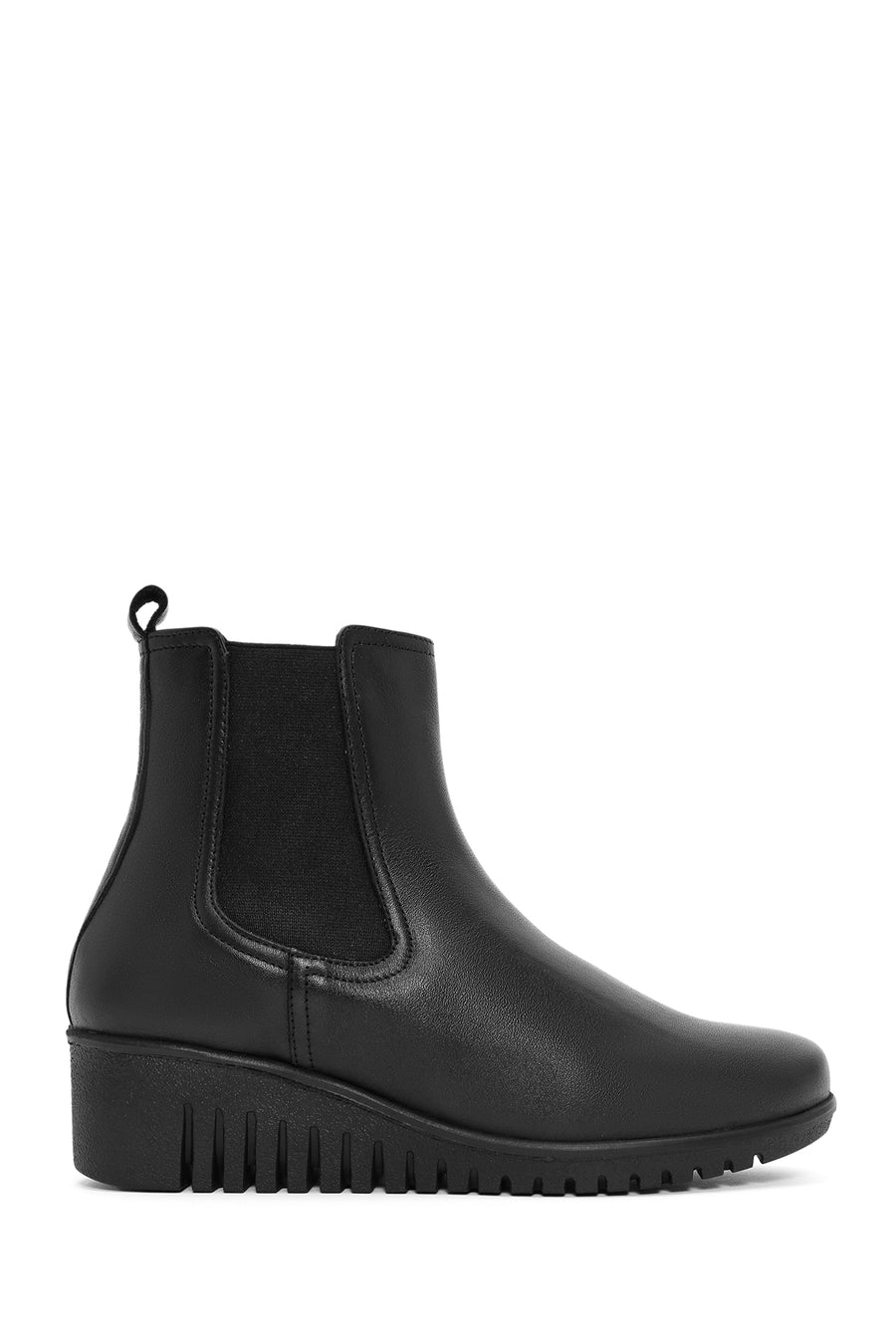 Women's Black Wedge Heel Leather Comfort Chelsea Boots 24WFD237018 | Derimod