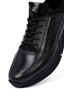 Erkek Siyah Bağcıklı Deri Casual Sneaker | Derimod