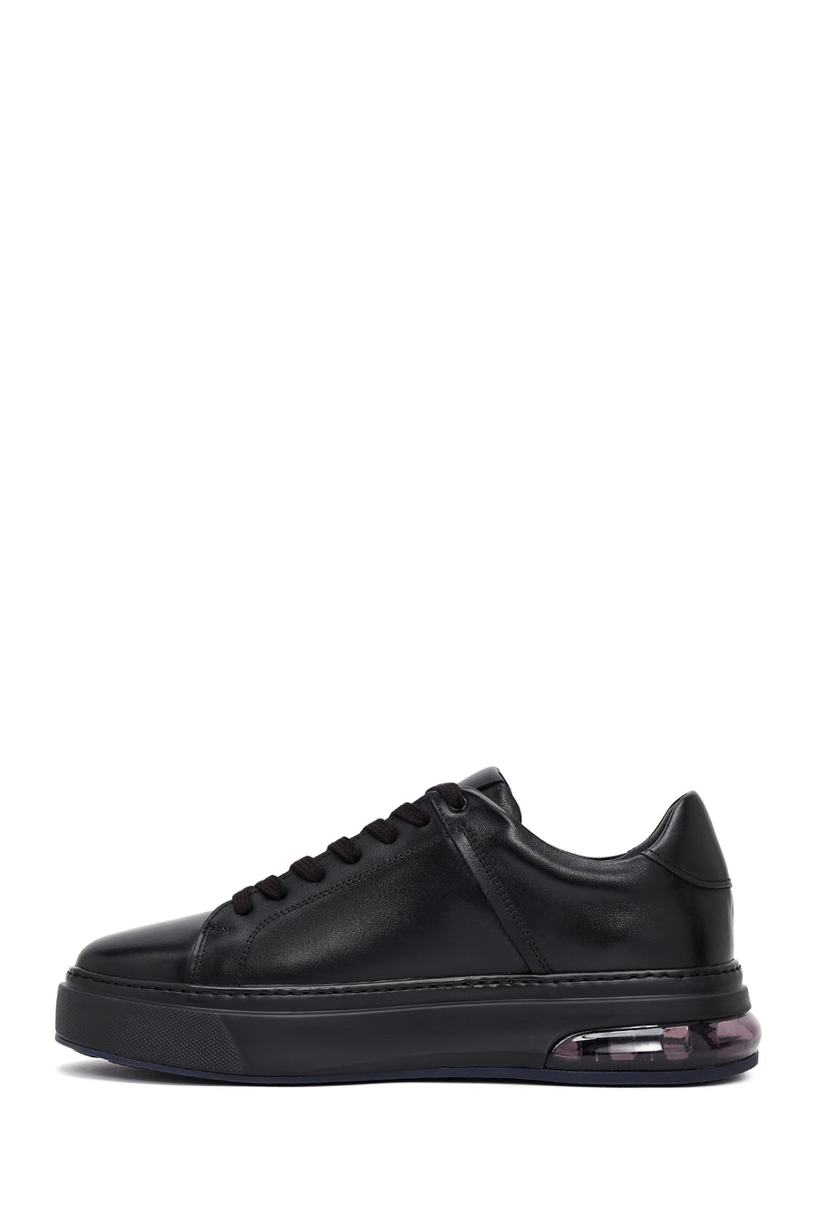 Erkek Siyah Bağcıklı Kalın Tabanlı Deri Sneaker