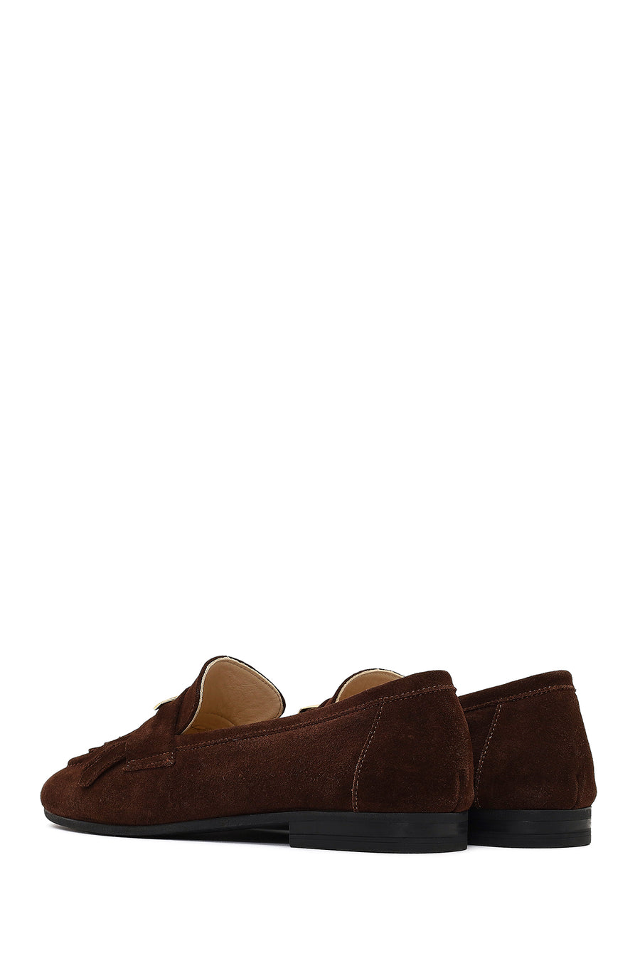 Women's Brown Buckled Suede Leather Loafer