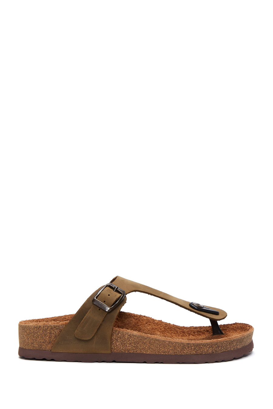 Women's Khaki Leather Flip Flops 22SFD2300CR | Derimod