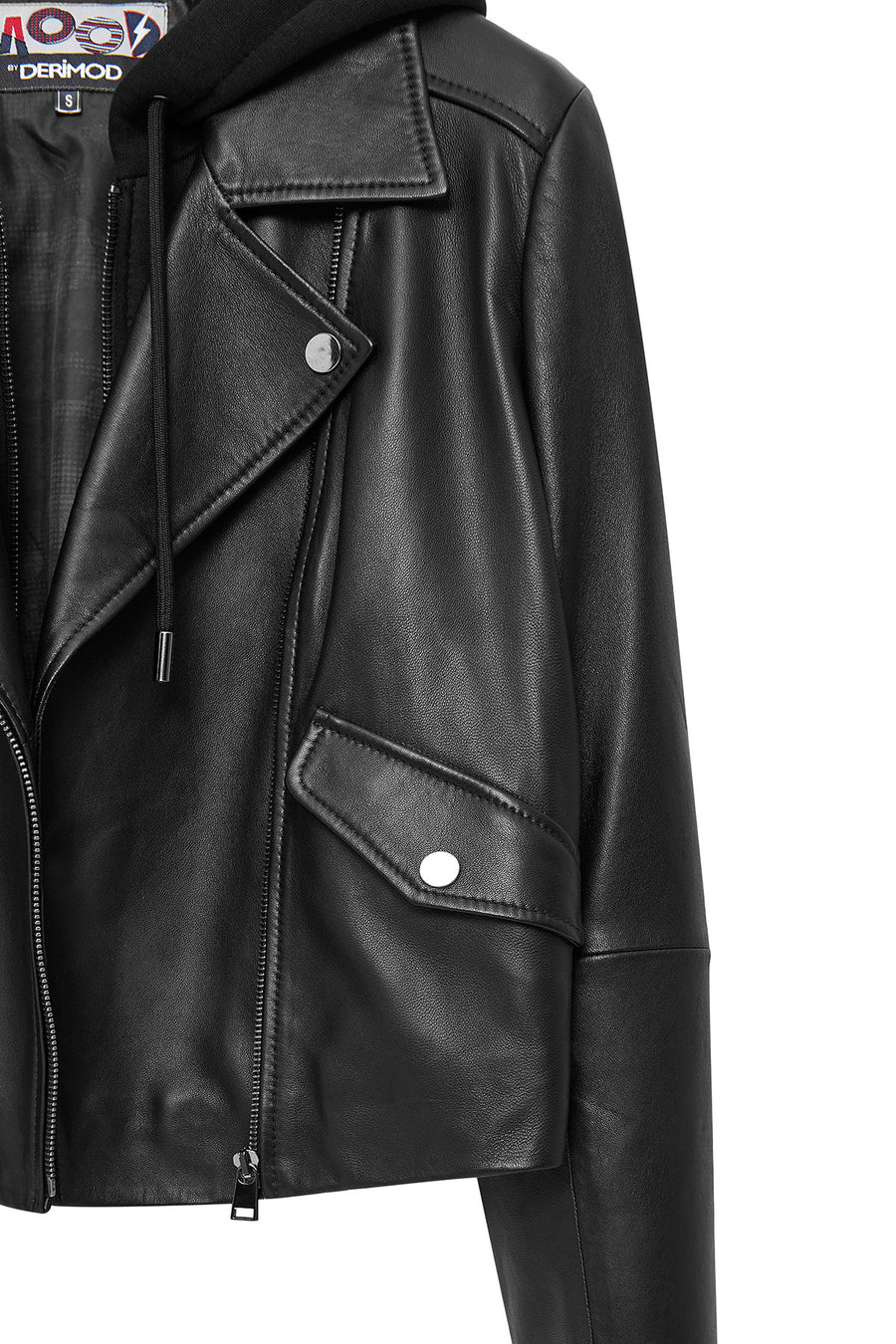 Smart Kadın Siyah Kapüşonlu Biker Deri Ceket
