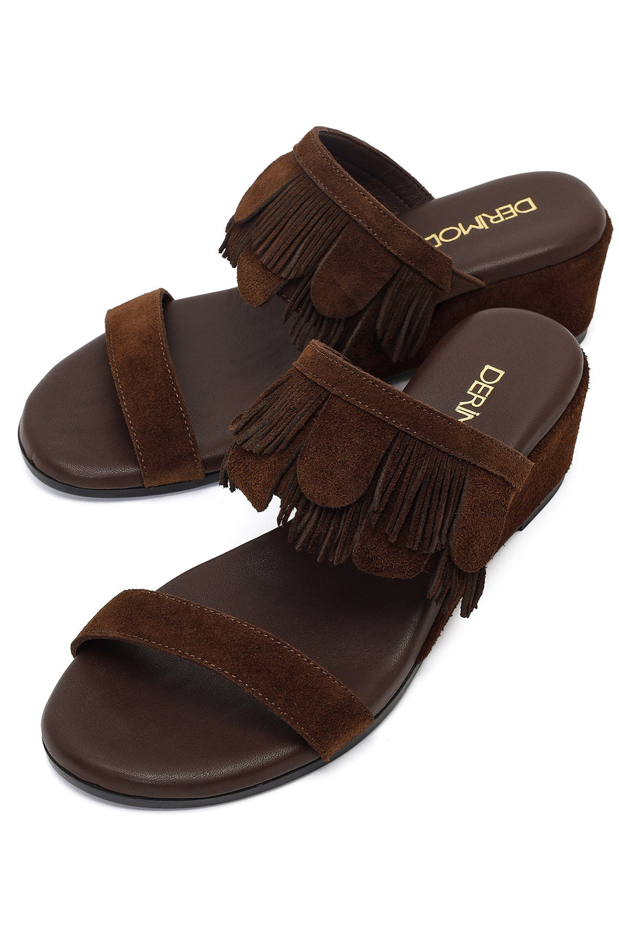 Women's Brown Platform Suede Leather Slippers
