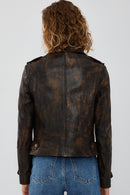 Newyork Women's Brown Vintage Biker Leather Jacket | Derimod
