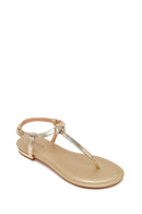 Woman Gold Metallic Toe-Post Sandal | Derimod