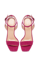 Women's Pink Suede Leather Thick Heeled Sandals | Derimod