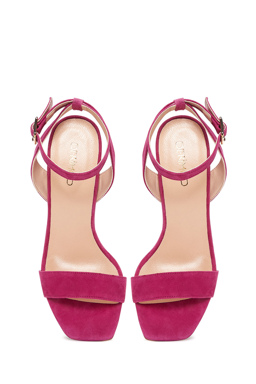Women's Pink Suede Leather Thick Heeled Sandals