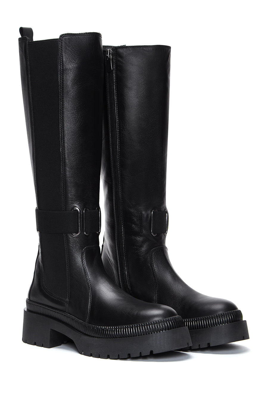 Women's Black Leather Buckle Boots