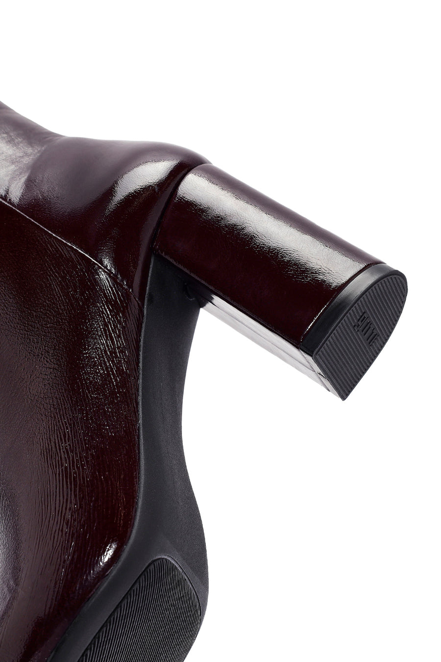 Derimod Gritti Woman Burgundy Zip Closure Thick-Heeled Patent Leather Leather Boots
