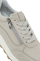 Women's Beige Lace-Up Side Zip Leather Sneakers | Derimod