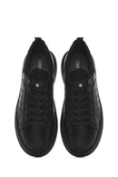 Erkek Siyah Bağcıklı Kalın Tabanlı Deri Sneaker | Derimod