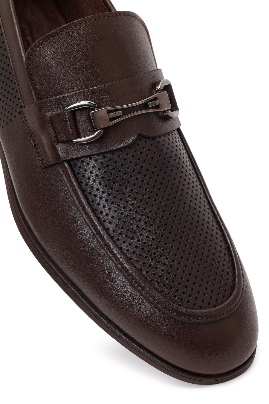 Erkek Kahverengi Tokalı Deri Casual Loafer
