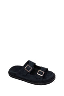 Male Black Strap Suede Slipper | Derimod