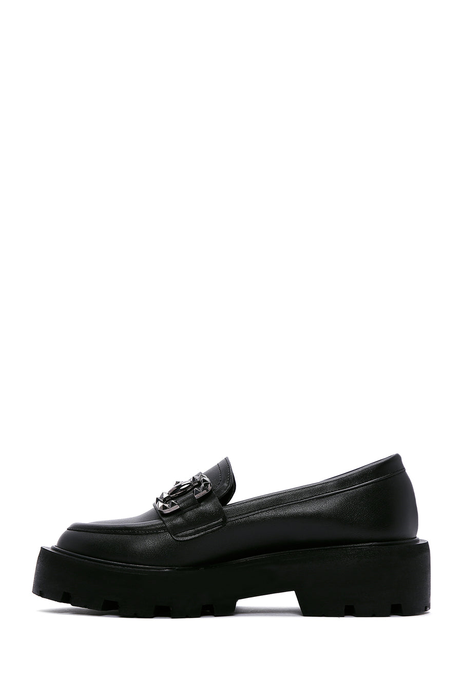 Women's Black Buckle Thick Soled Masculine Loafer