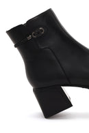 Woman Black Zip Closure Thick-Heeled Leather Boots | Derimod