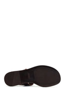 Women's Brown Buckle Thong Leather Sandals | Derimod