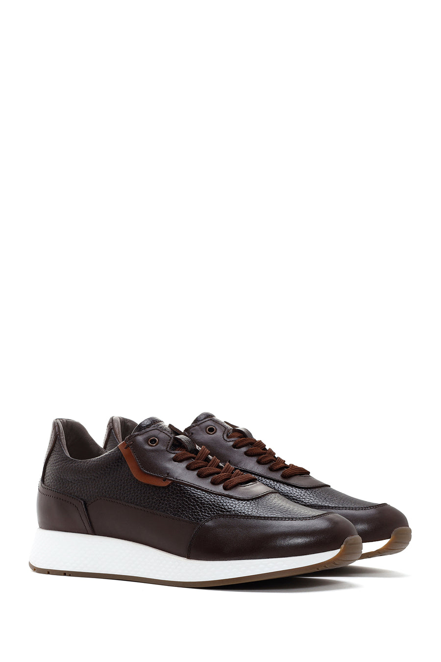 Erkek Kahverengi Kalın Tabanlı Deri Casual Sneaker
