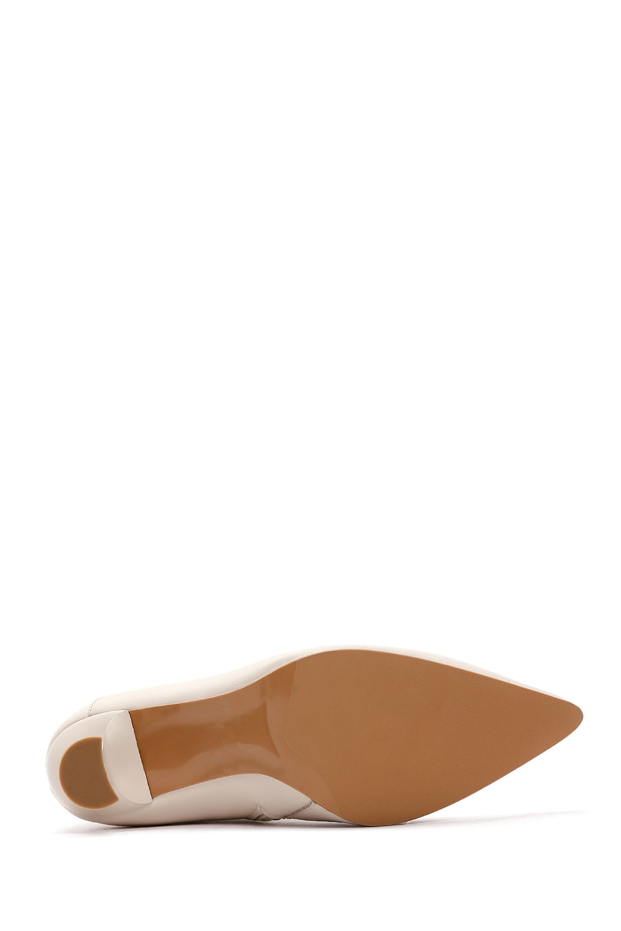 Women's Beige Zippered Thin Heeled Leather Boots