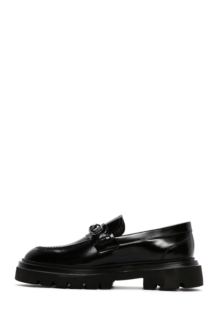 Erkek Siyah Tokalı Kalın Tabanlı Deri Casual Loafer