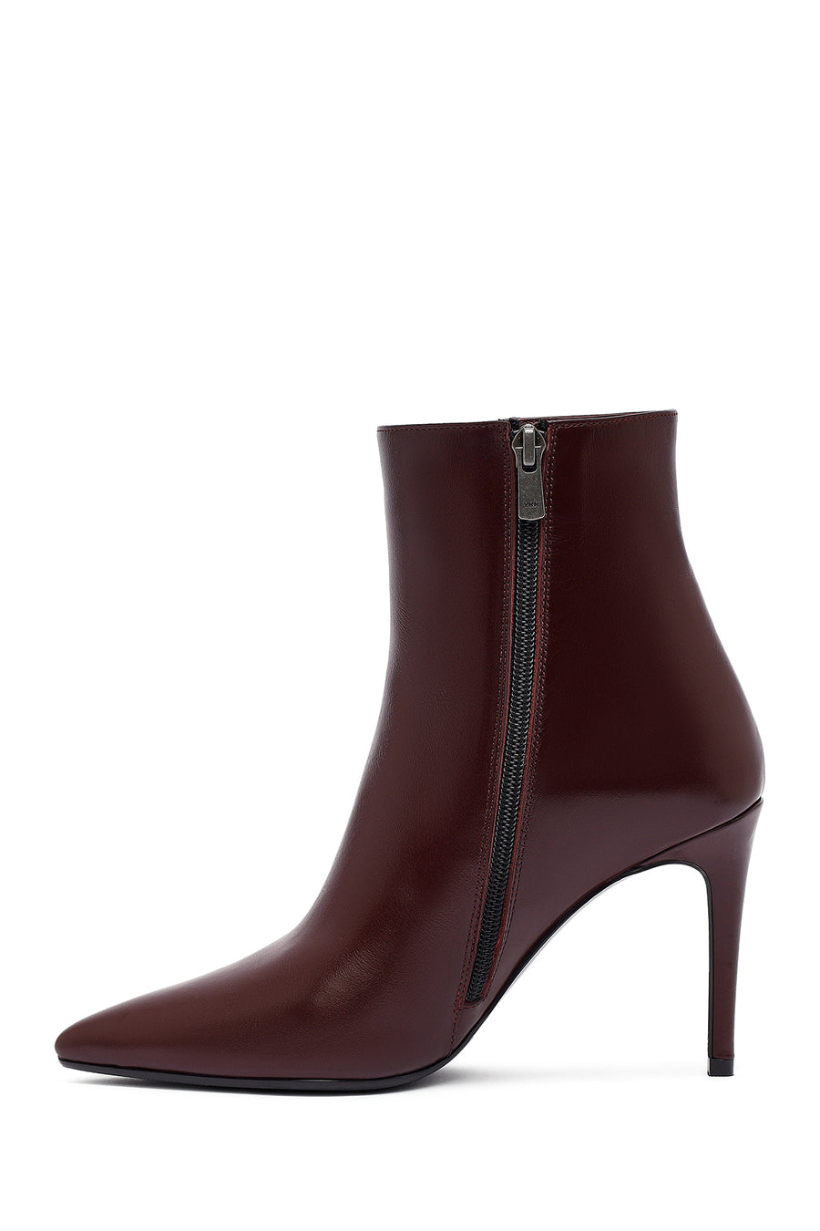 Woman Burgundy Zip Closure High Thin Heel Leather Boots