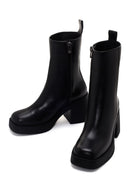 Woman Black Chunky Heeled Zip Closure Leather Boots | Derimod