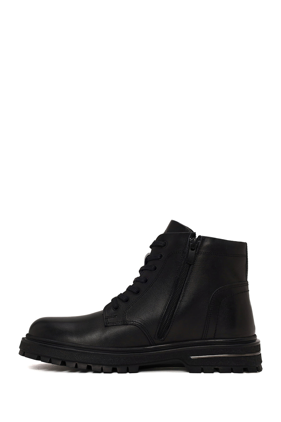 Male Black Lace-up Zip Closure Leather Boots