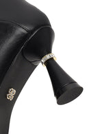 Women's Black Zippered Stone Detailed Heeled Boot | Derimod